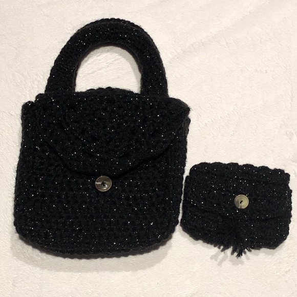 🛍 One-of-a-kind ✨Sparkling✨ Crochet Matching Handbag & Wallet - Picture 2 of 10